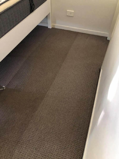 Hot water extraction wand restoring a residential carpet