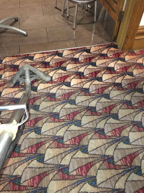 Hot water extraction wand restoring a residential carpet
